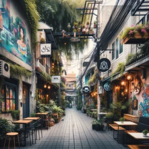 Tranquil Alleyway in Ari with Cozy Cafes and Street Art