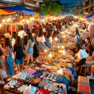 Colorful Night Market Scene in Saphan Phut