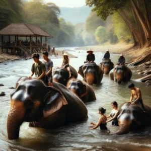 river bathing with elephants